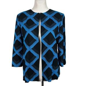 Ming Wang Women's Blue Black Diamond Print Knit Cardigan Jacket Size Large